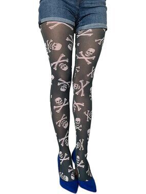 Black And White Skulls Tights For Women